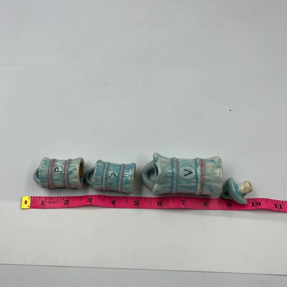 Vintage Barrels Salt Pepper & Vinegar Shaker Set Dispensers 4 Pieces Japan Made - Picture 9 of 9